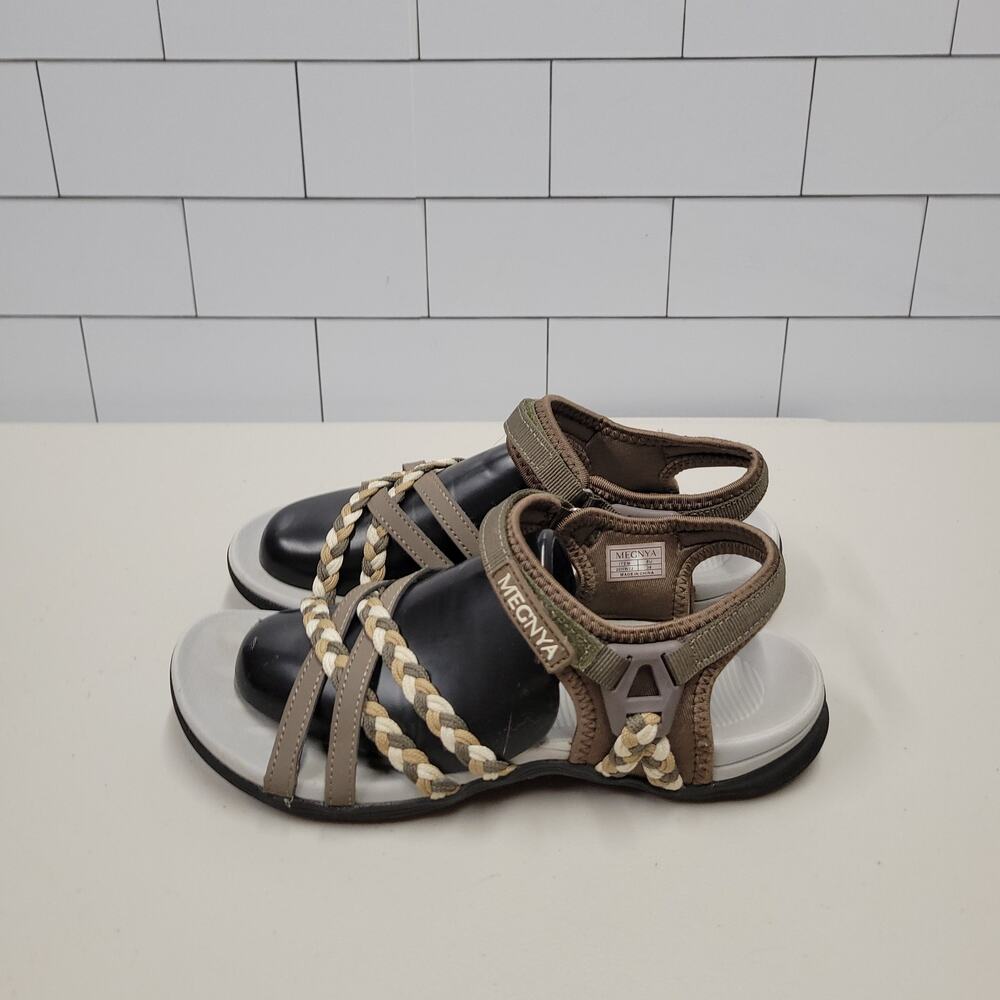 MEGNYA Women's Size 39 US 8 Brown Braided Strappy Sport Sandals Adjustable